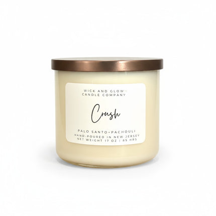 Crush Candle | Patchouli and Sandalwood | 3 wick candle - Wick and Glow Candle Company™