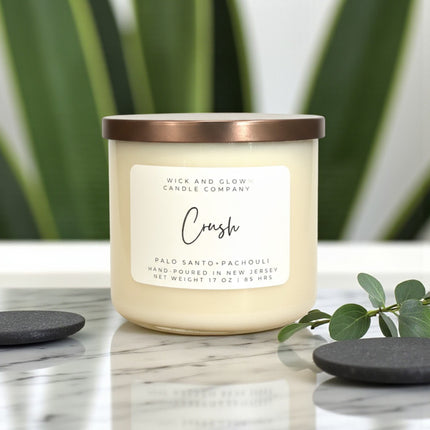 Crush Candle | Patchouli and Sandalwood | 3 wick candle - Wick and Glow Candle Company™