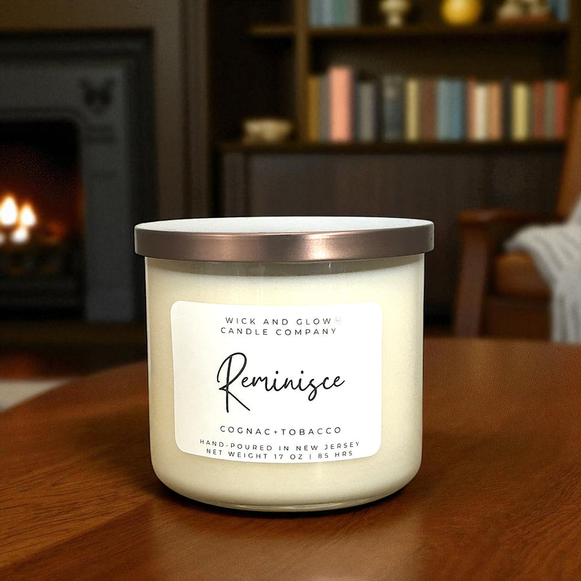 Reminisce –Cognac & Tobacco | 17 oz Luxury Soy Candle - Wick and Glow Candle Company™