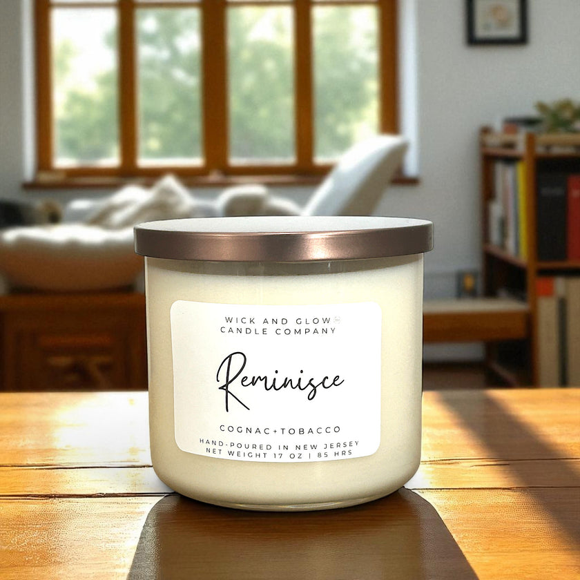 Reminisce –Cognac & Tobacco | 17 oz Luxury Soy Candle - Wick and Glow Candle Company™