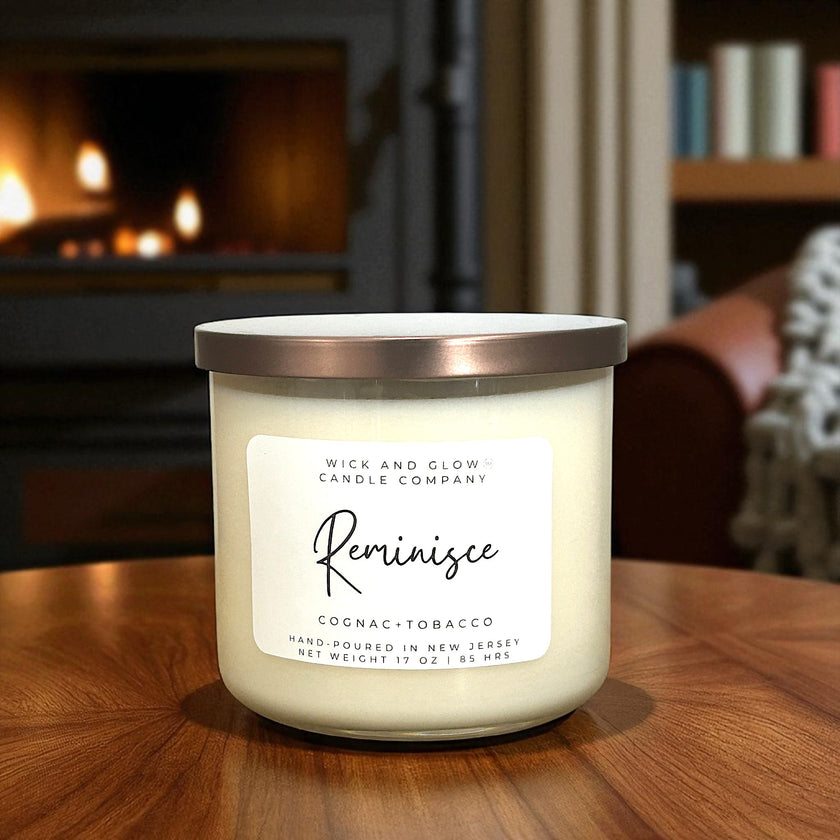 Reminisce –Cognac & Tobacco | 17 oz Luxury Soy Candle - Wick and Glow Candle Company™