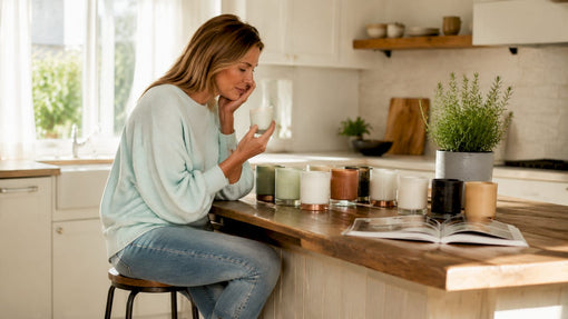 Woman exploring various candle scents at home