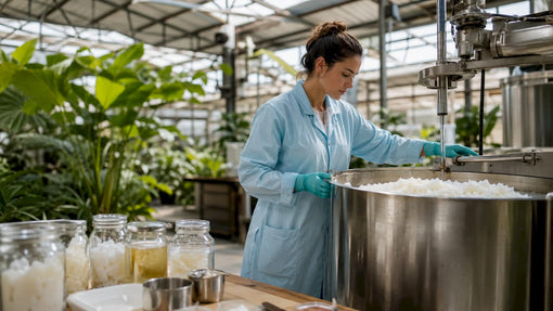 Specialist inspecting coconut wax production vat