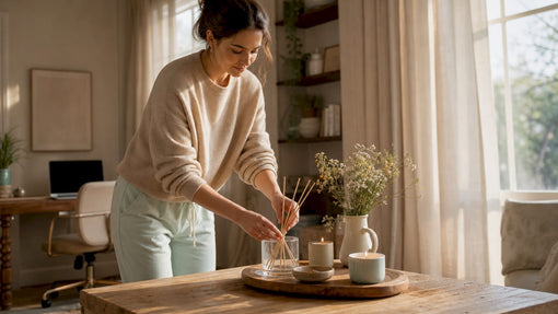 Woman arranging luxury diffuser gift set