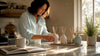 Woman arranging home fragrance diffusers