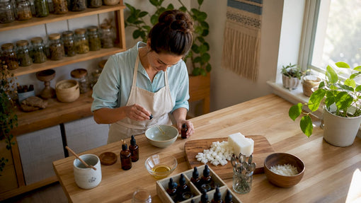Woman mixing essential oils for candle making