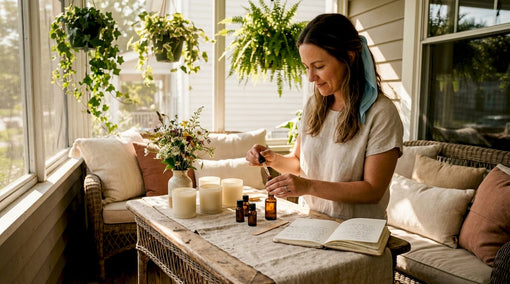 Woman blending essential oils for home scent