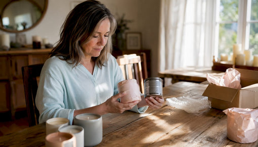 Woman comparing paraben-free and normal candles