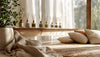 Airy living room corner with scent diffusers and soft light