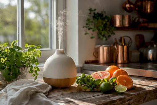 Diffuser releasing citrus fragrance in modern room