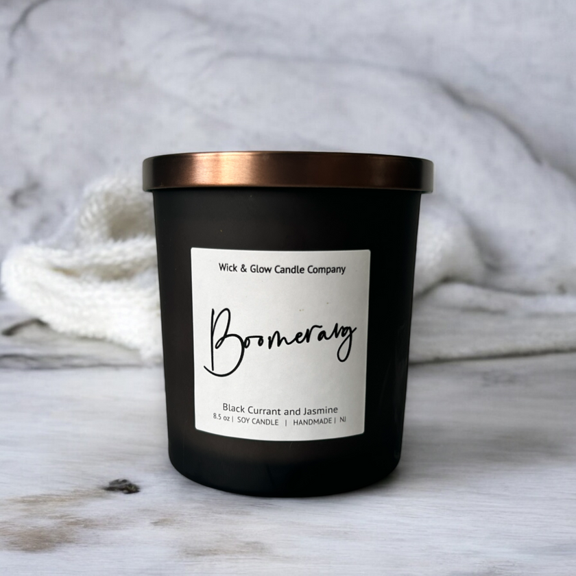 Boomerang-Black Currant and Jasmine Luxury Scented Candle - Wick and Glow Candle Company™