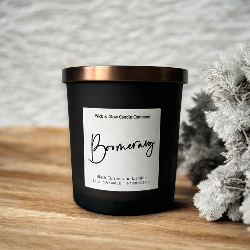 Boomerang-Black Currant and Jasmine Luxury Scented Candle - Wick and Glow Candle Company™