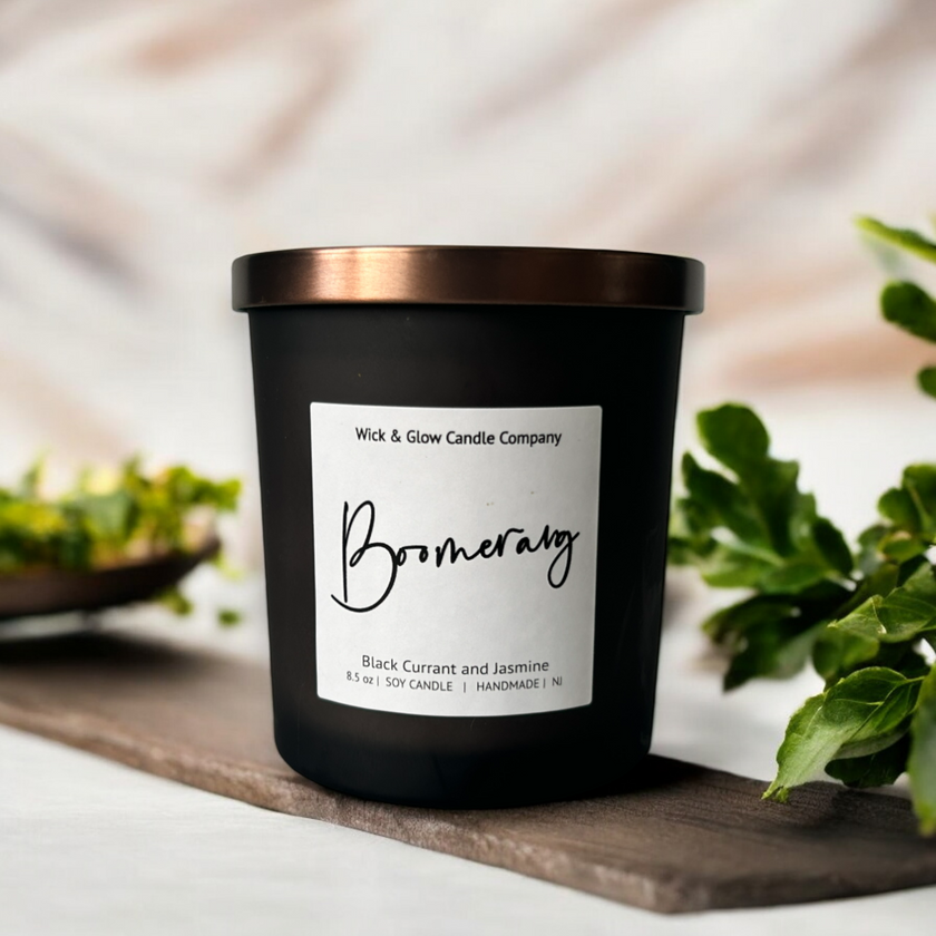 Boomerang-Black Currant and Jasmine Luxury Scented Candle - Wick and Glow Candle Company™