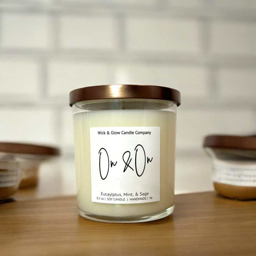 On and On- Eucalyptus and Mint Luxury Scented Candle - Wick and Glow Candle Company™