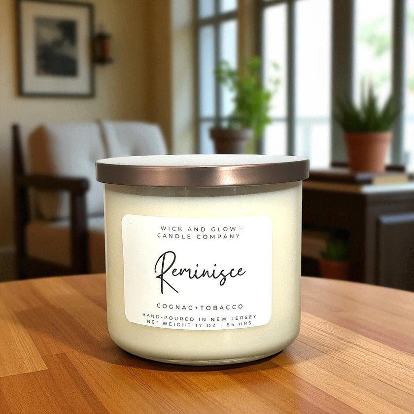 Reminisce –Cognac & Tobacco | 17 oz Luxury Soy Candle - Wick and Glow Candle Company™