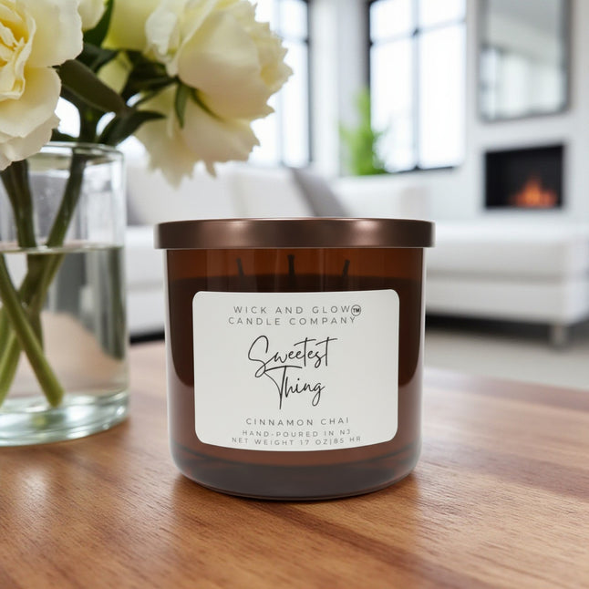 Sweetest Thing | 17 oz 3-Wick Soy Wax Candle | Cinnamon Chai | 85+ Hour Burn - Wick and Glow Candle Company™