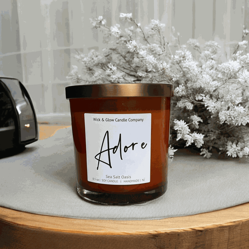 Adore – Sea Salt + Cardamom Luxury Scented Candle - Wick and Glow Candle Company®