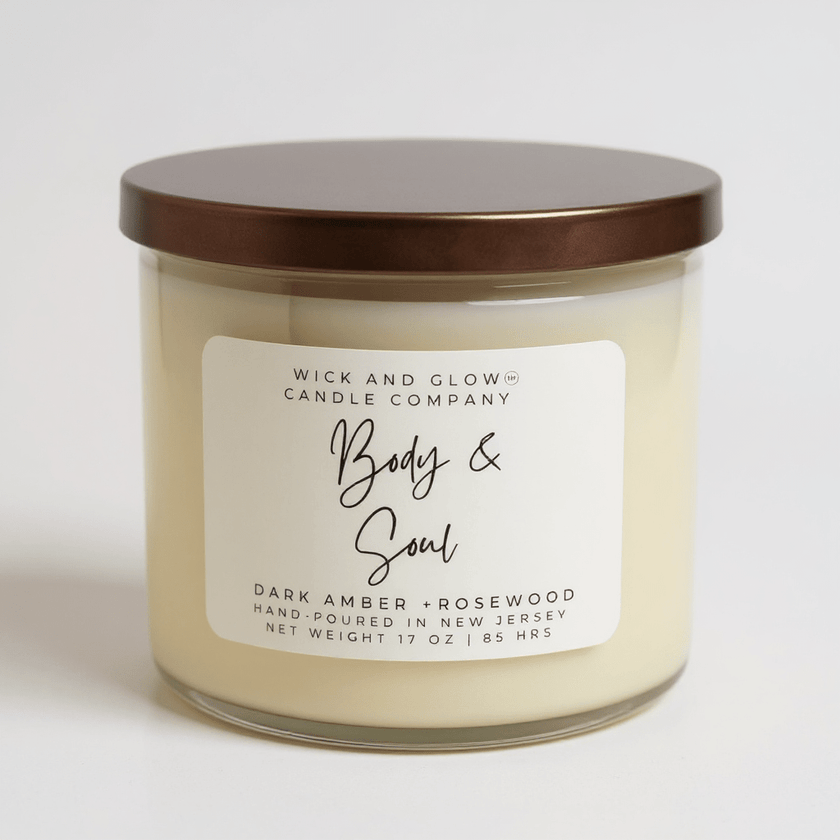 Body and Soul | Dark Amber & Rosewood Luxury Soy Candle - Wick and Glow Candle Company®