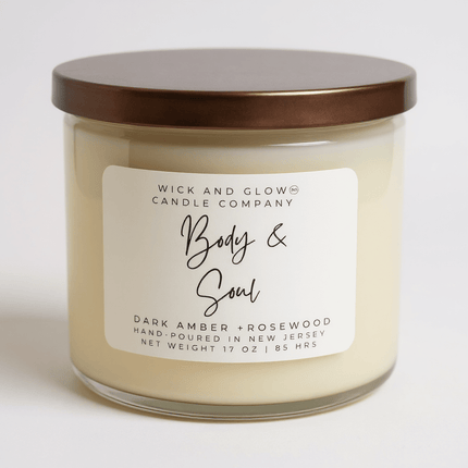 Body and Soul | Dark Amber & Rosewood Luxury Soy Candle - Wick and Glow Candle Company®