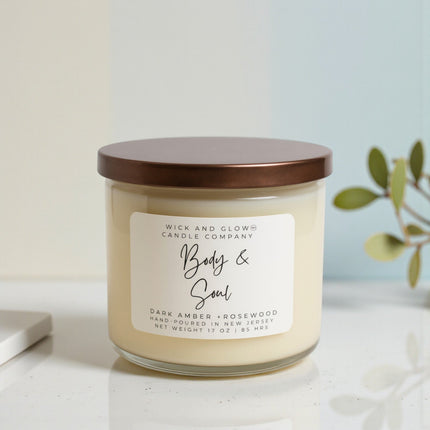 Body and Soul | Dark Amber & Rosewood Luxury Soy Candle - Wick and Glow Candle Company®