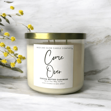 Come Over | Luxury Soy Wax Candle – Cocoa Butter, Vanilla & Musk | 3 - Wick Candle - Wick and Glow Candle Company®