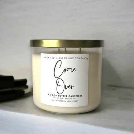 Come Over | Luxury Soy Wax Candle – Cocoa Butter, Vanilla & Musk | 3 - Wick Candle - Wick and Glow Candle Company®