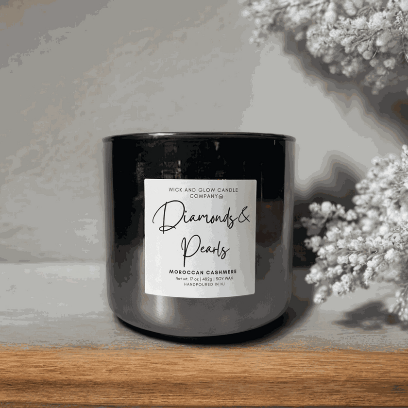 Diamonds & Pearls | Luxury Soy Wax Candle – Moroccan Cashmere - Wick and Glow Candle Company®