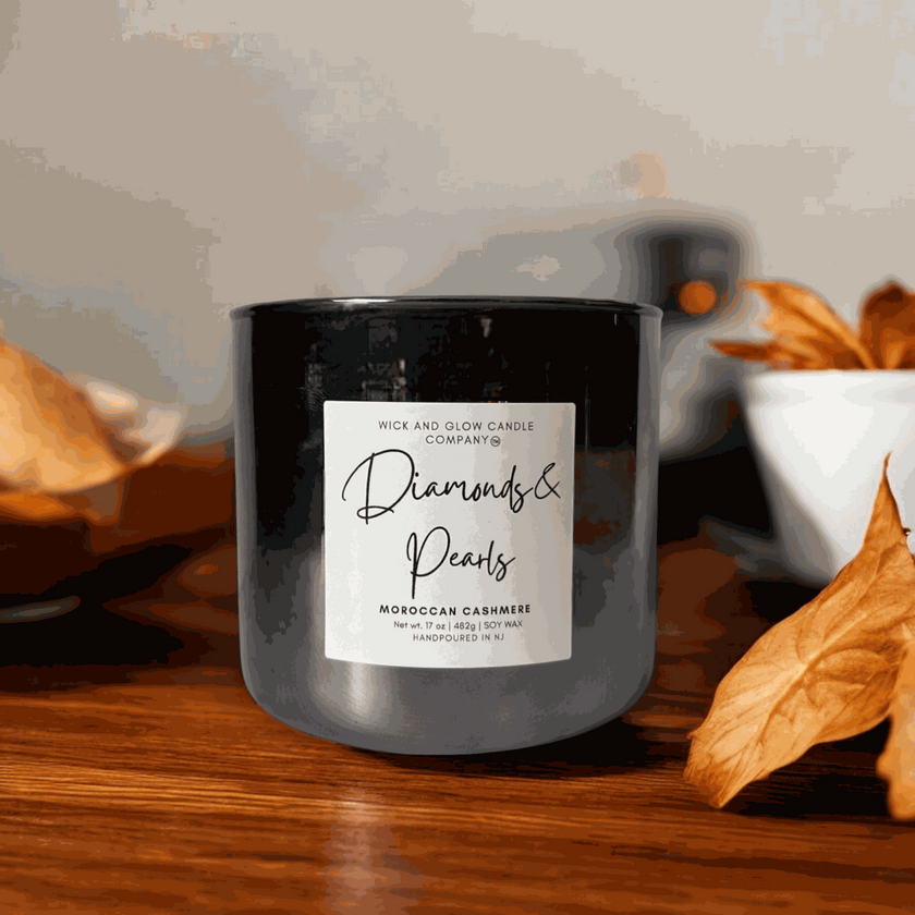Diamonds & Pearls | Luxury Soy Wax Candle – Moroccan Cashmere - Wick and Glow Candle Company®
