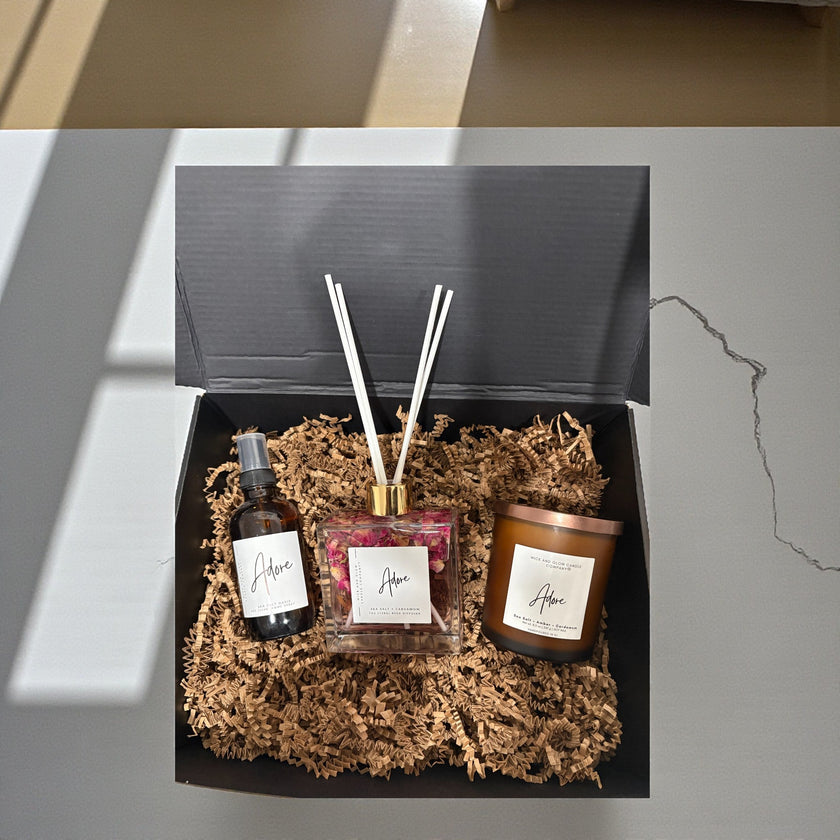 Home Fragrance Scent Bundle: Soy Candle, Reed Diffuser & Room Spray, Choose Your Scent - Wick and Glow Candle Company®