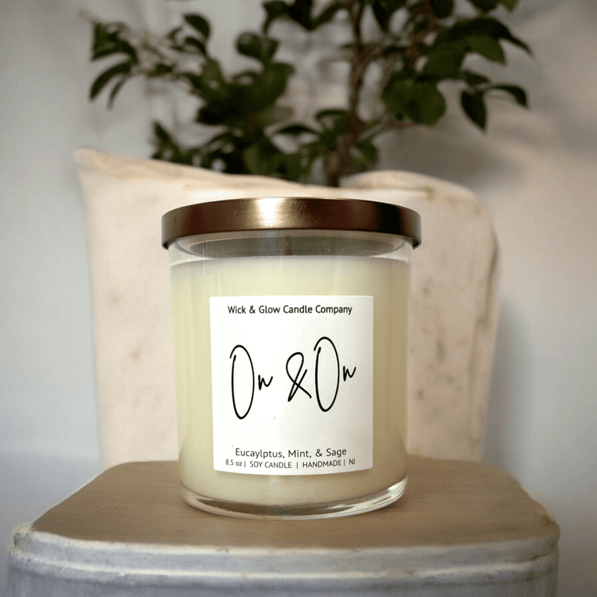 On and On | Luxury Soy Wax Candle – Eucalyptus & Mint - Wick and Glow Candle Company®