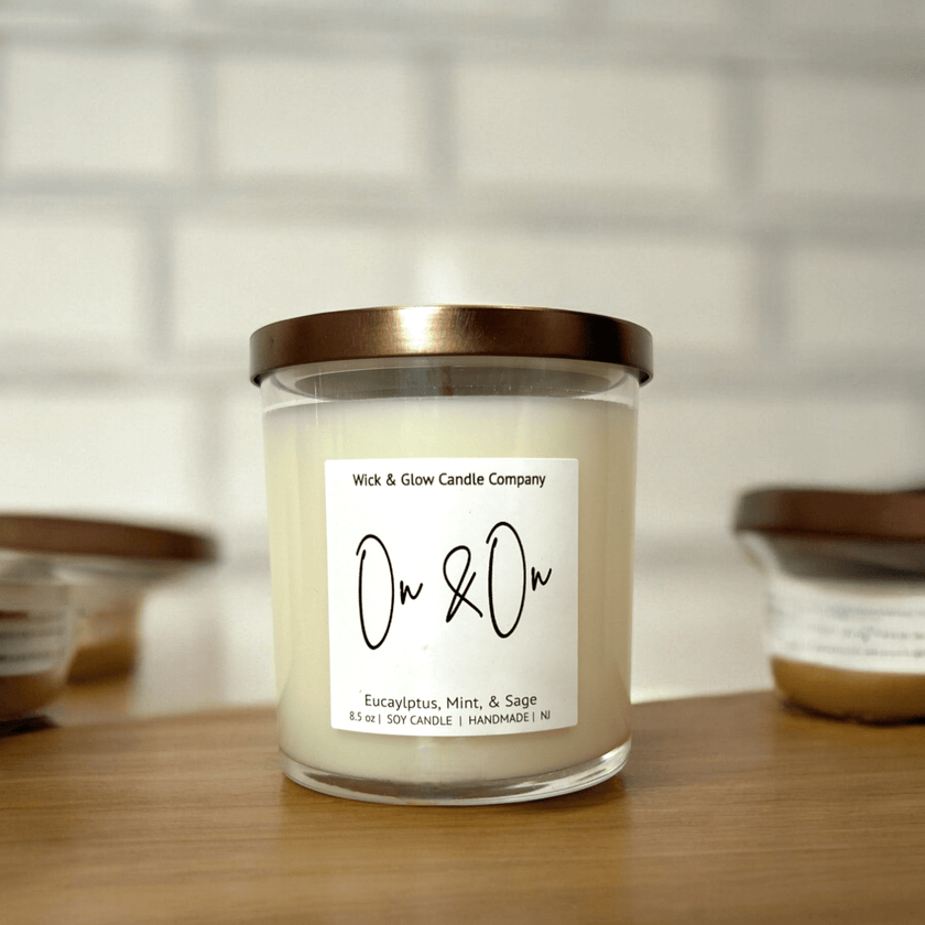 On and On | Luxury Soy Wax Candle – Eucalyptus & Mint - Wick and Glow Candle Company®
