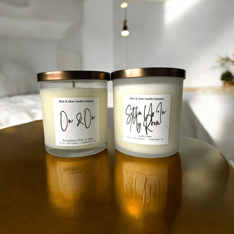 On & On + Sittin Up In My Room | Self Care Duo Luxury Soy Wax Candle Set– Eucalyptus & Linen - Wick and Glow Candle Company®