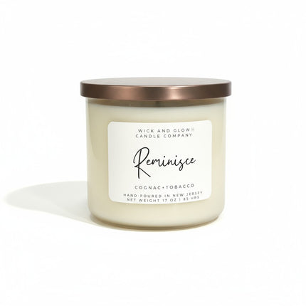 Reminisce –Cognac & Tobacco | 17 oz Luxury Soy Candle - Wick and Glow Candle Company™