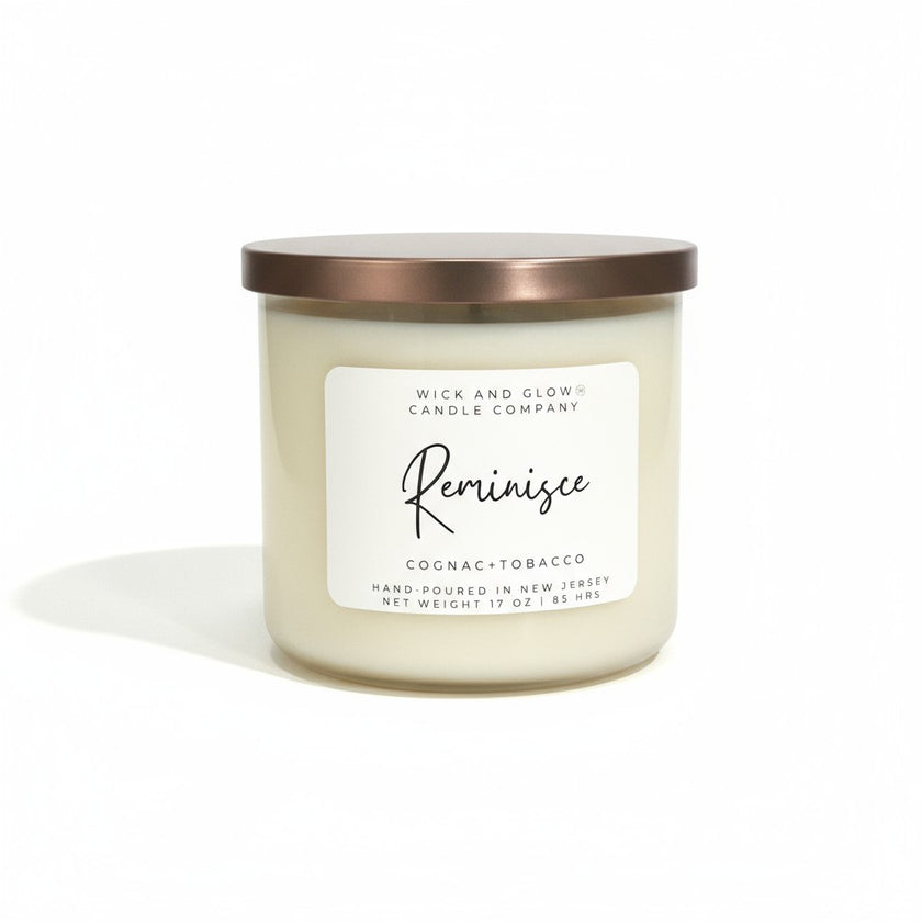 Reminisce –Cognac & Tobacco | 17 oz Luxury Soy Candle - Wick and Glow Candle Company™