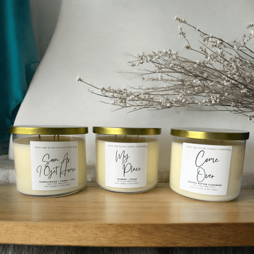 Soon As I Get Home | Luxury Soy Wax Candle – Sandalwood, Oud & Tonka | 3 - Wick Candle - Wick and Glow Candle Company®