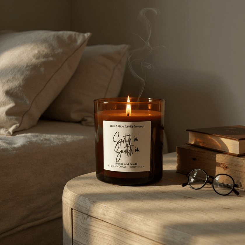 Sumthin, Sumthin | Luxury Soy Wax Candle – Smoke & Suede - Wick and Glow Candle Company®