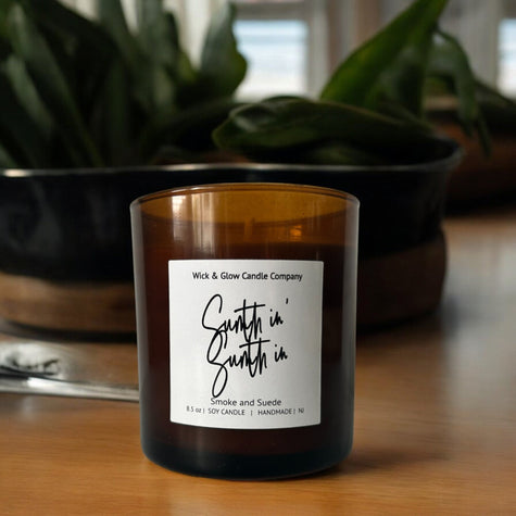 Sumthin, Sumthin | Luxury Soy Wax Candle – Smoke & Suede - Wick and Glow Candle Company®