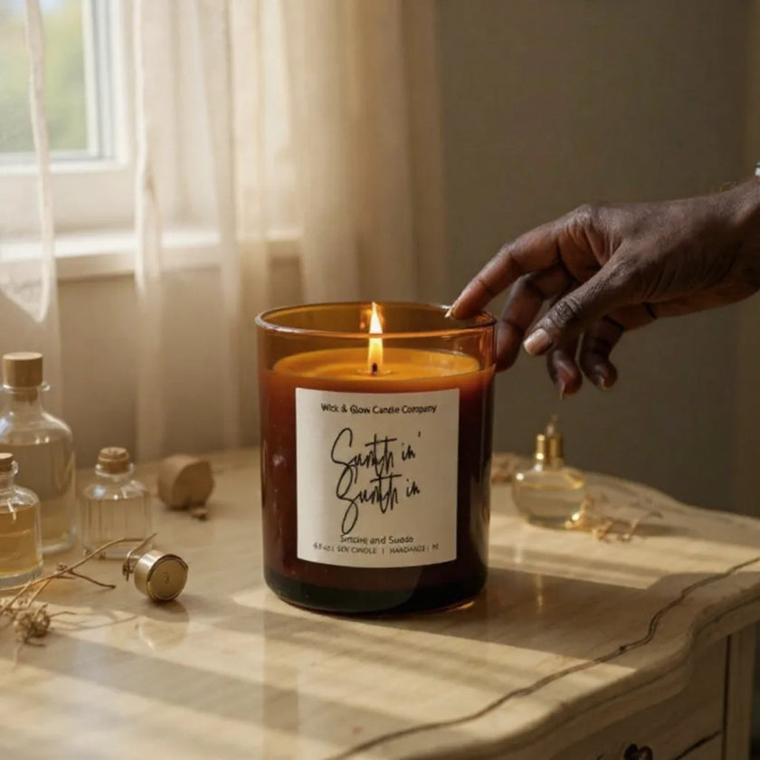 Sumthin, Sumthin | Luxury Soy Wax Candle – Smoke & Suede - Wick and Glow Candle Company®